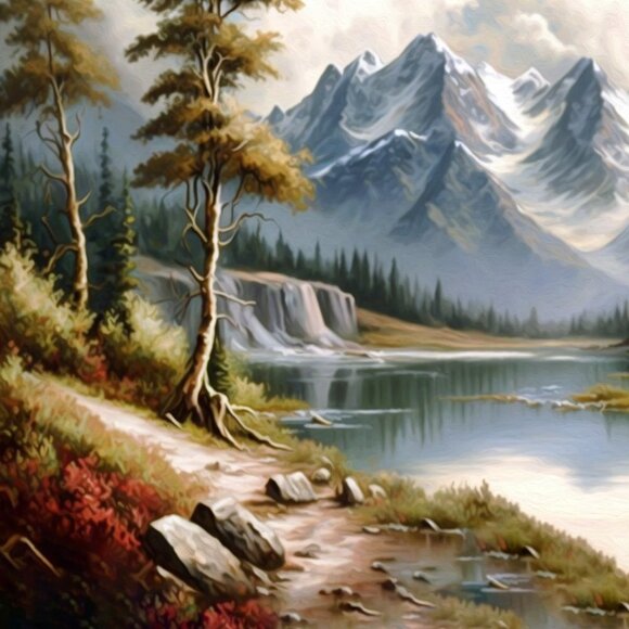8x10 Mountains‎ Spring Snowy Landscape Oil Painting Art Print - Picture 8 of 9